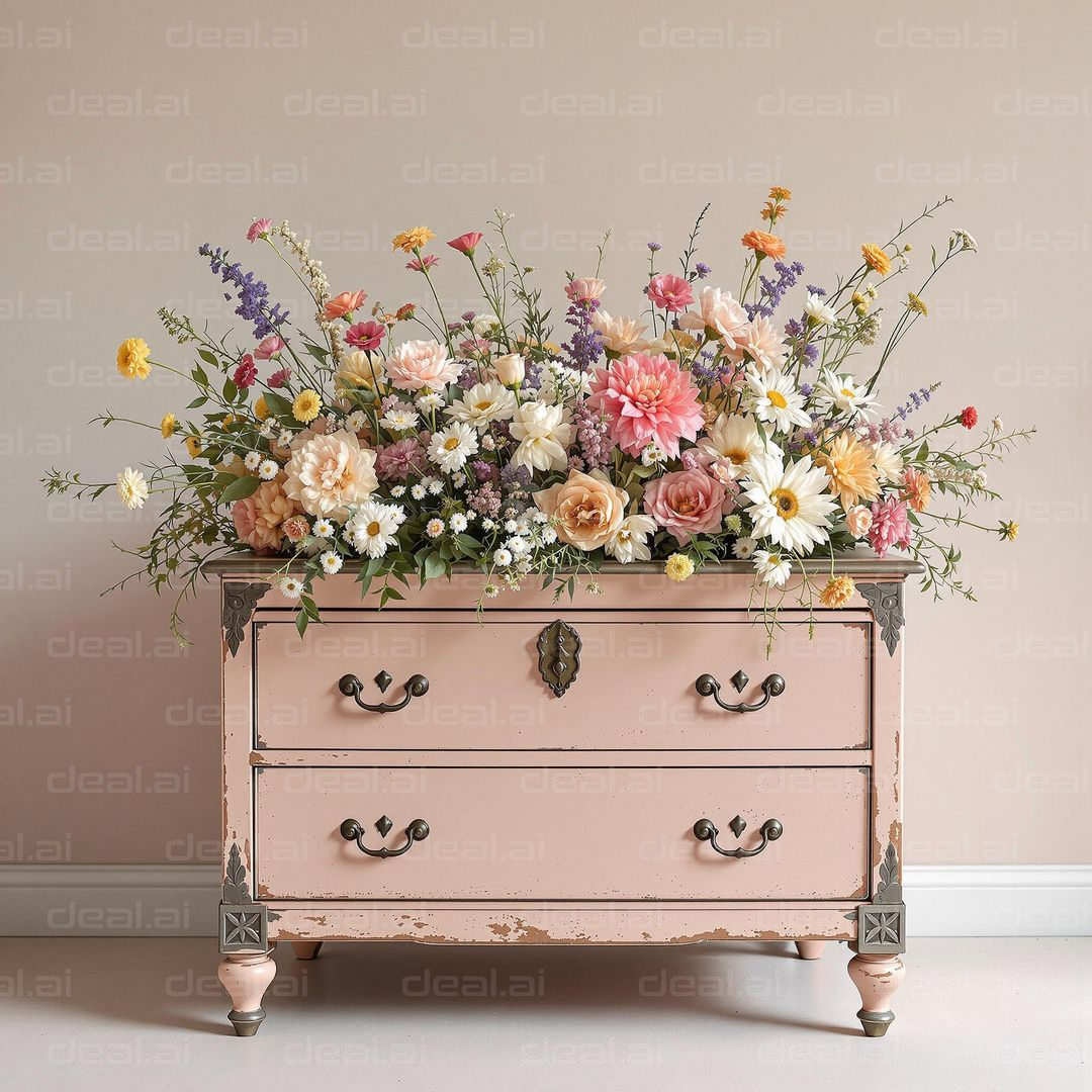 Floral Elegance on Vintage Dresser
