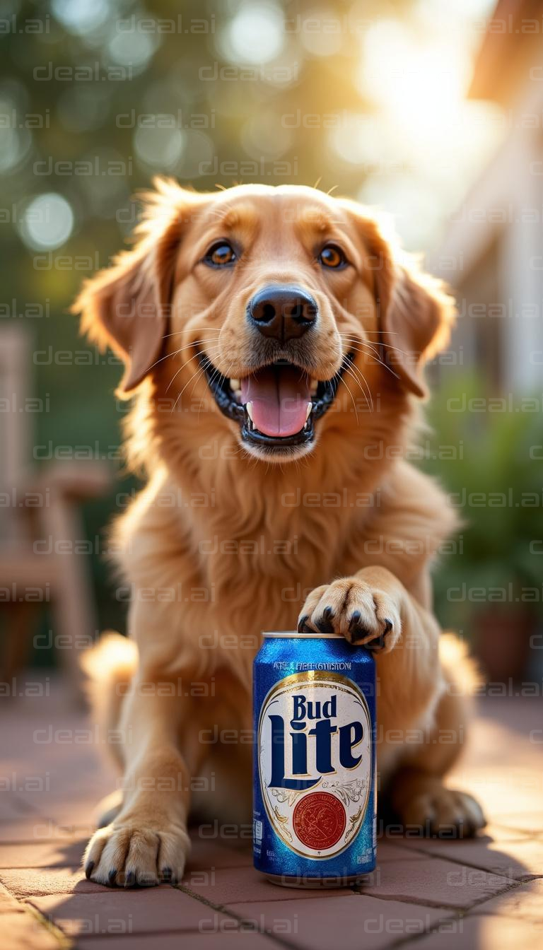 Golden Retriever with Bud Lite Can