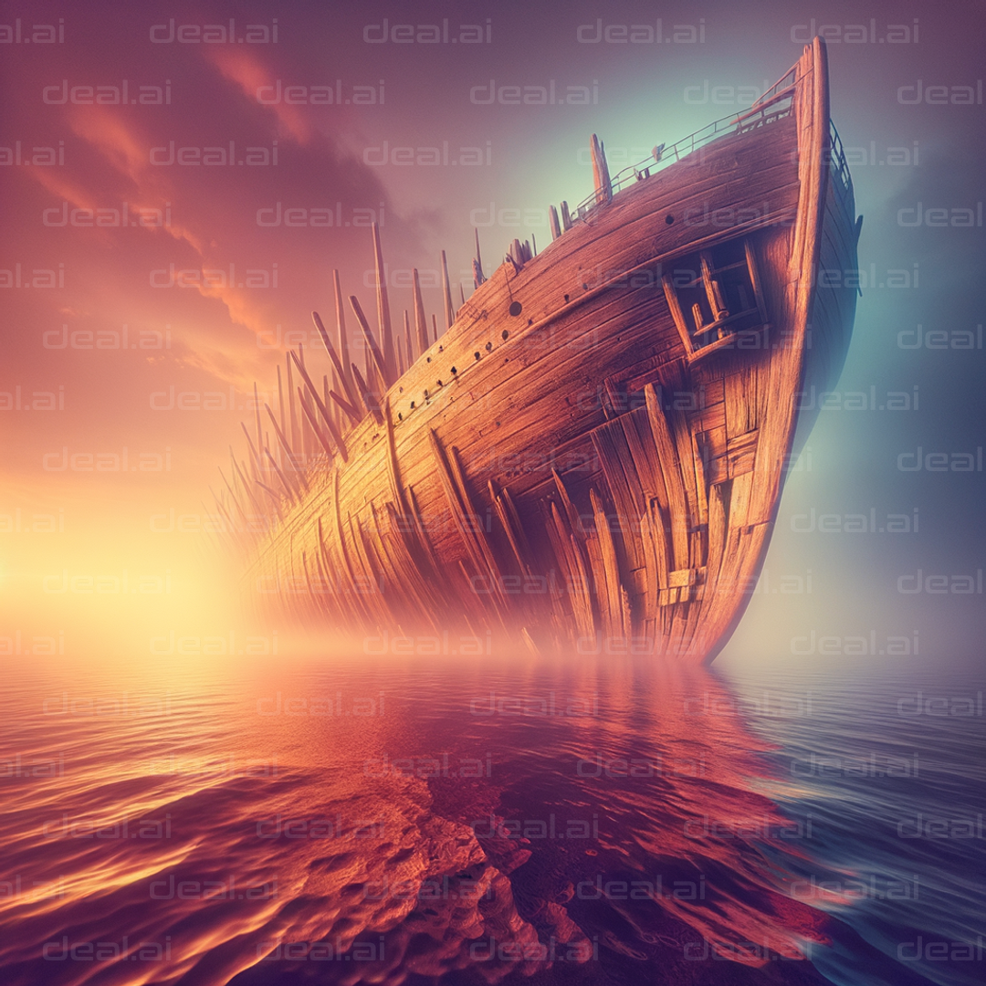 Mystical Sunken Ship at Sunset