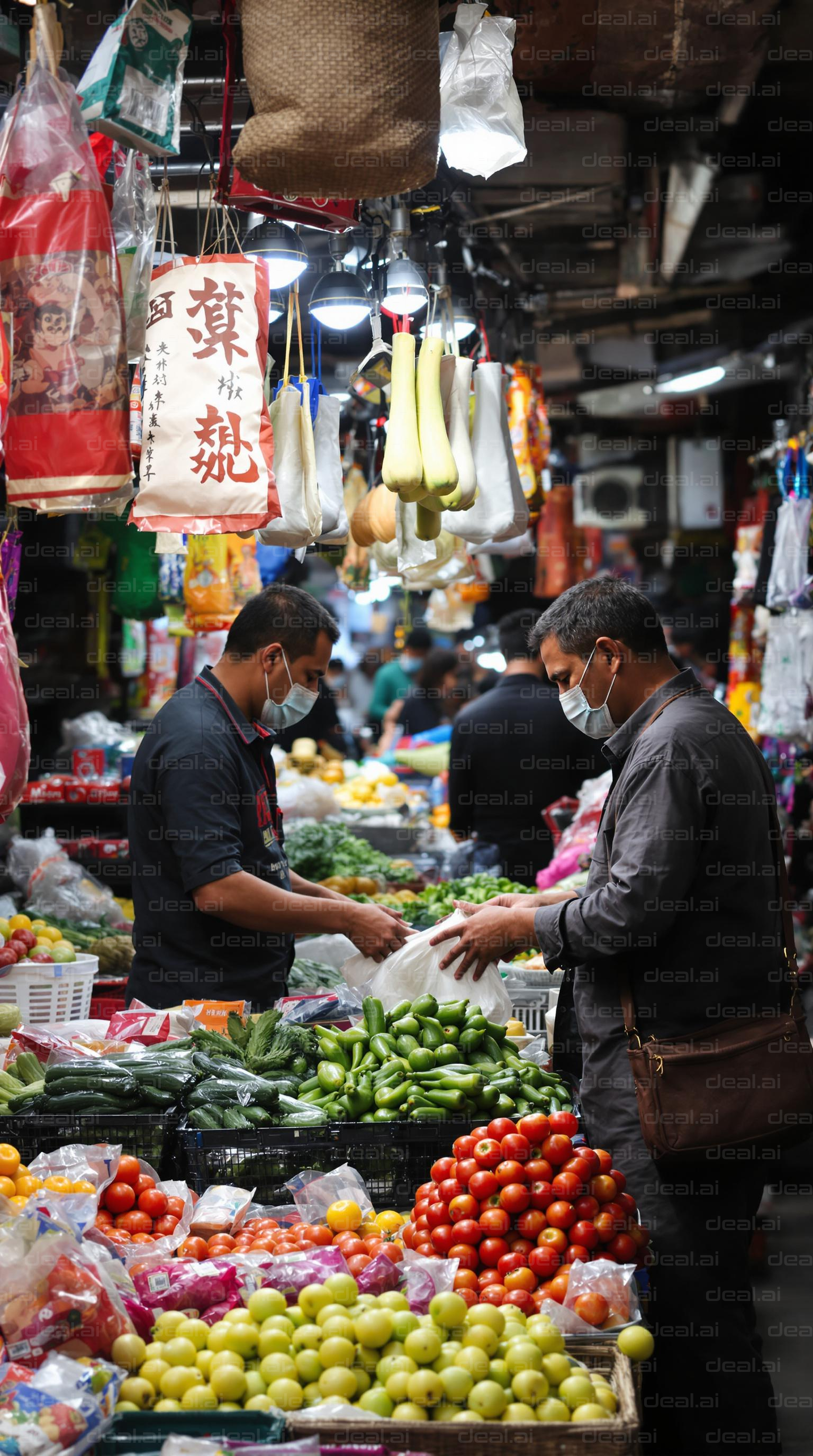 Busy Market Vegetable Exchange