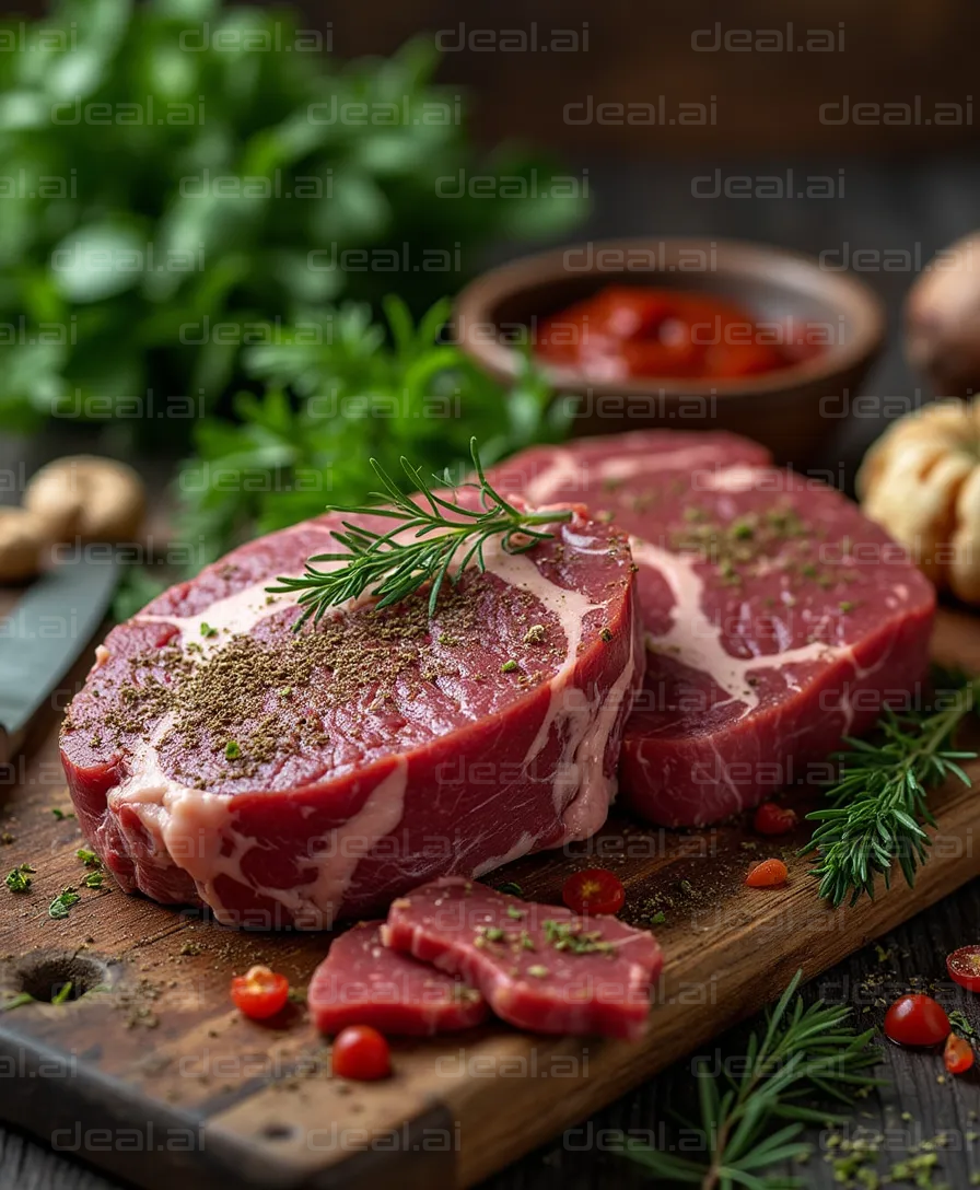 Herb-Seasoned Steaks on Cutting Board