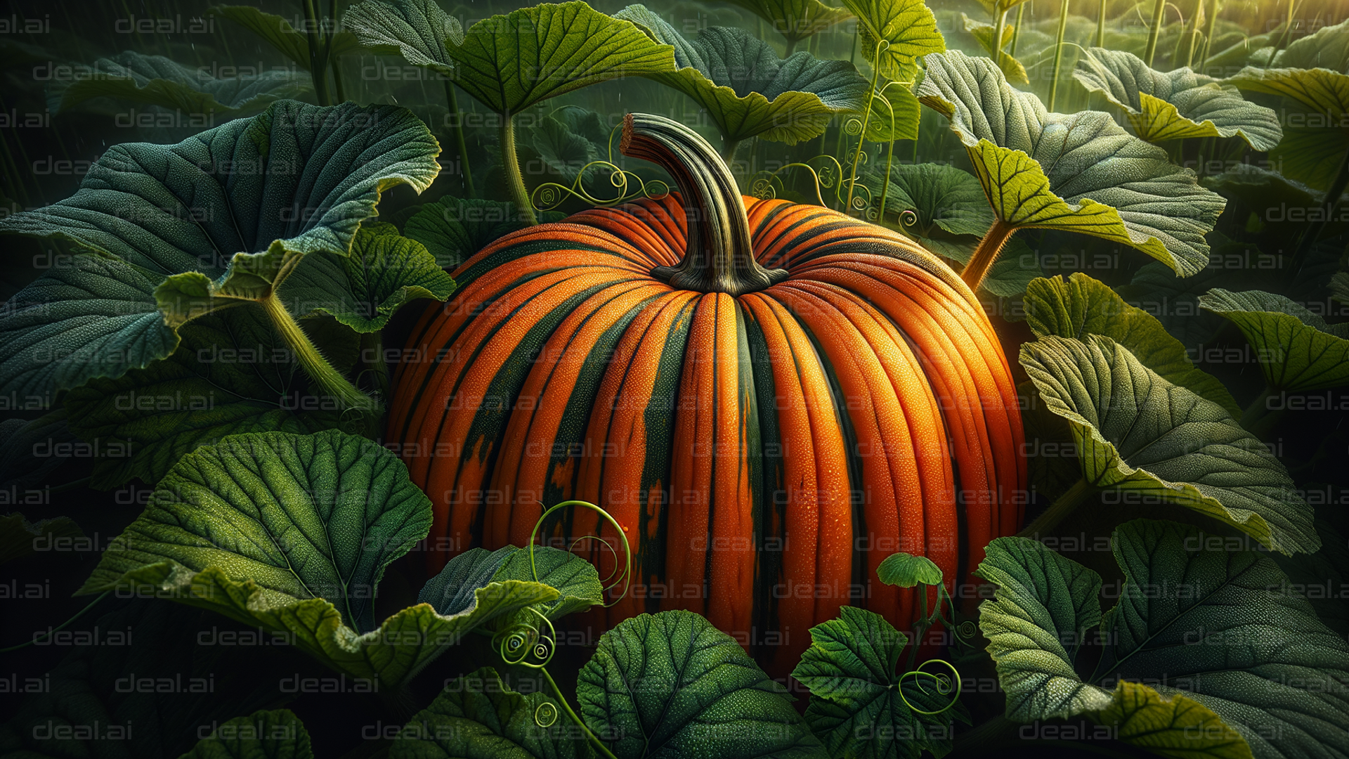 "Vibrant Pumpkin in Lush Greenery"