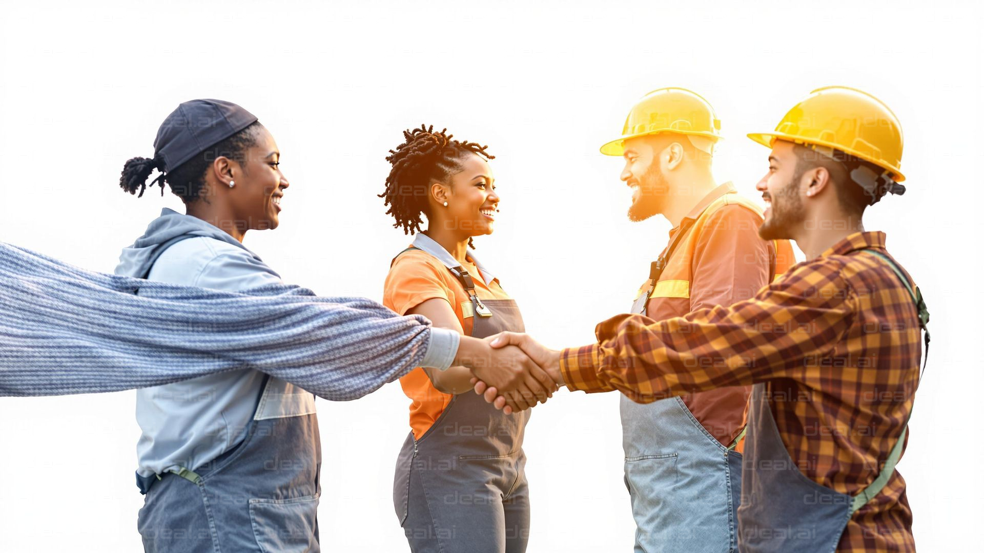 Workers Shaking Hands Smiling Brightly