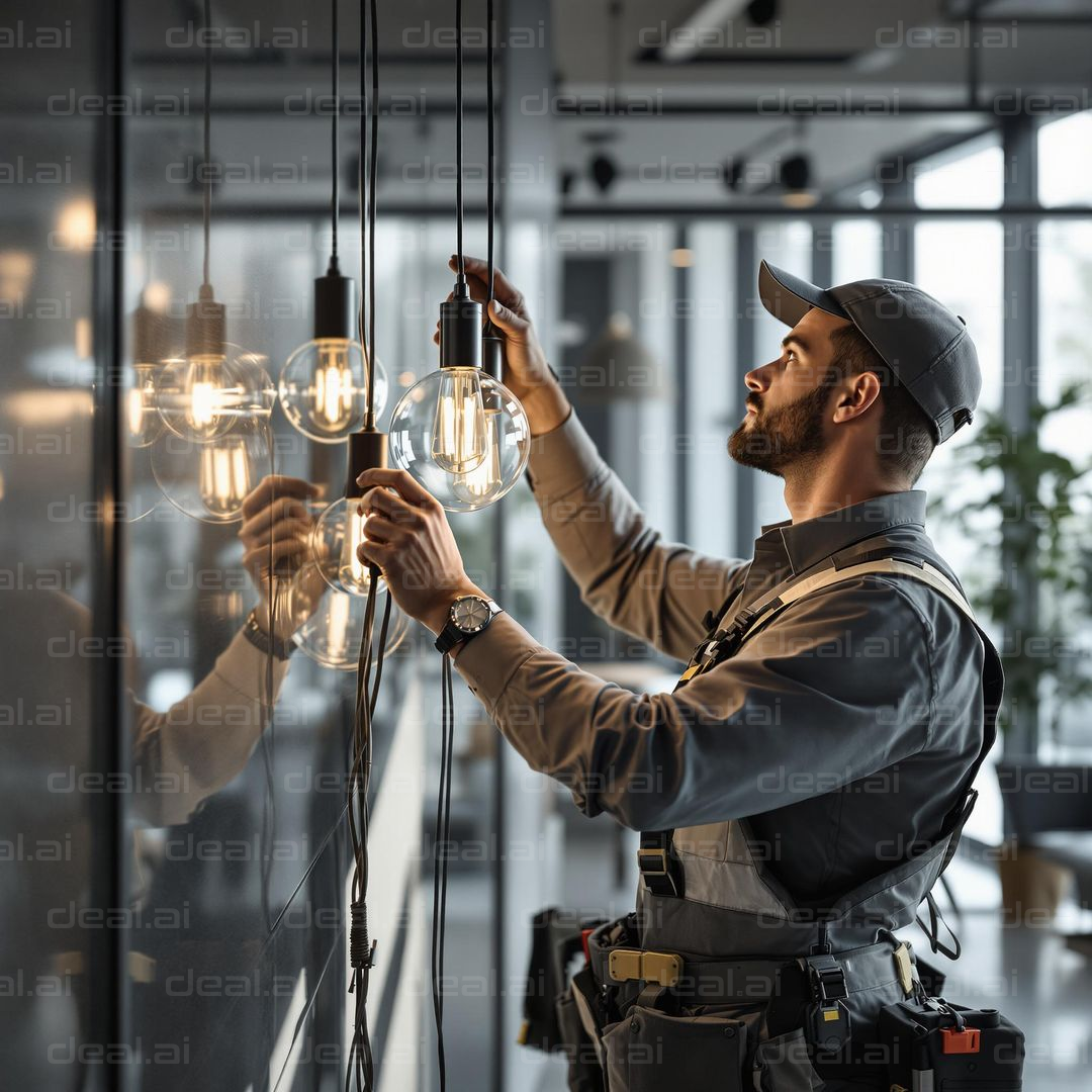 Electrician Adjusts Modern Light Fixture