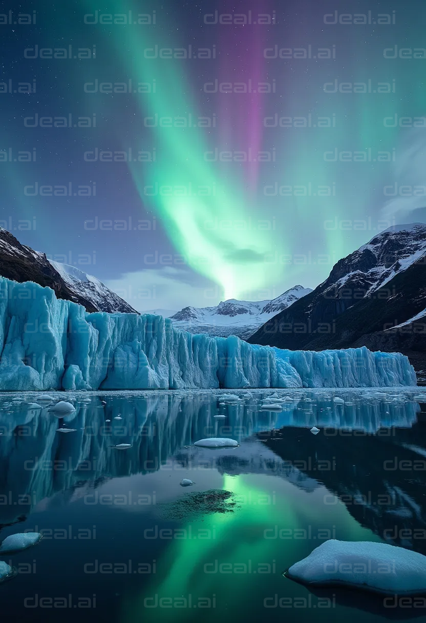 Aurora Borealis Over Icy Landscape