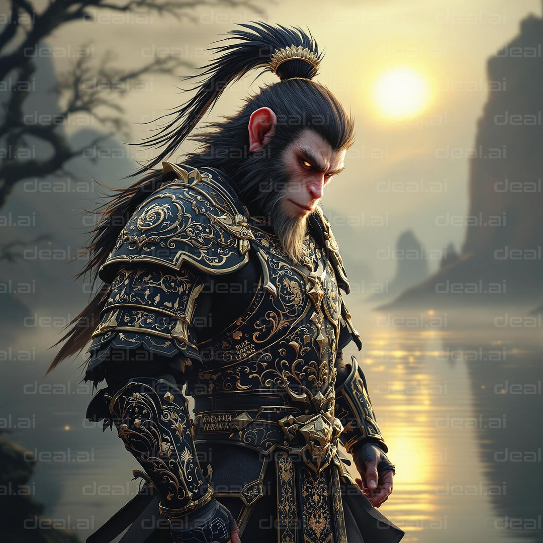 Armored Monkey Warrior at Sunset