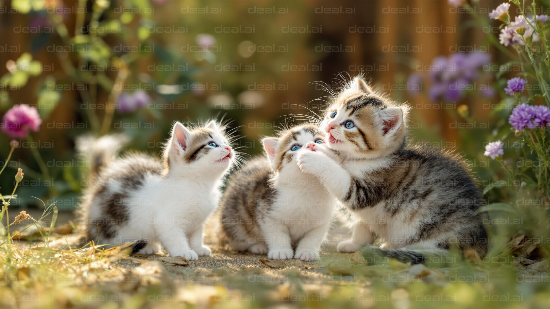 Playful Kittens in a Garden Bliss