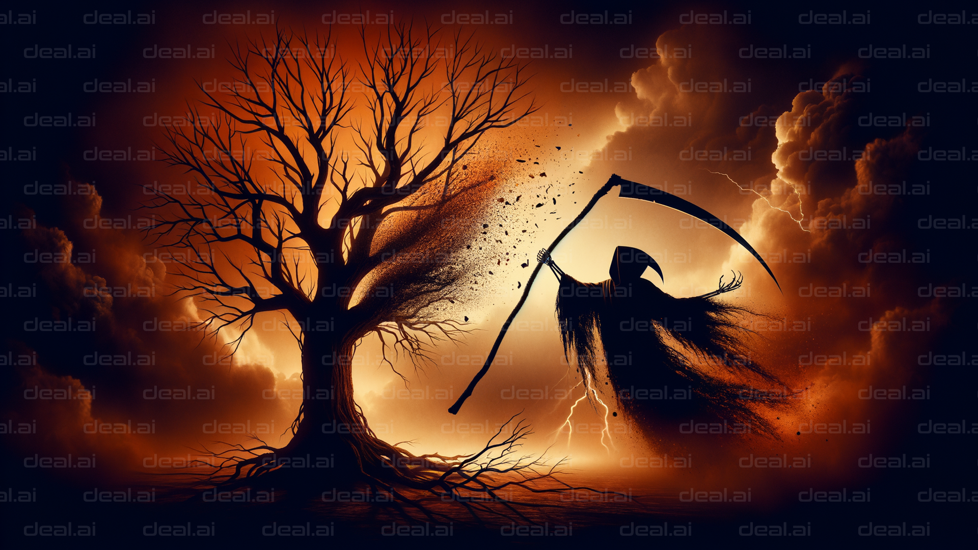 Grim Reaper Under a Dying Tree