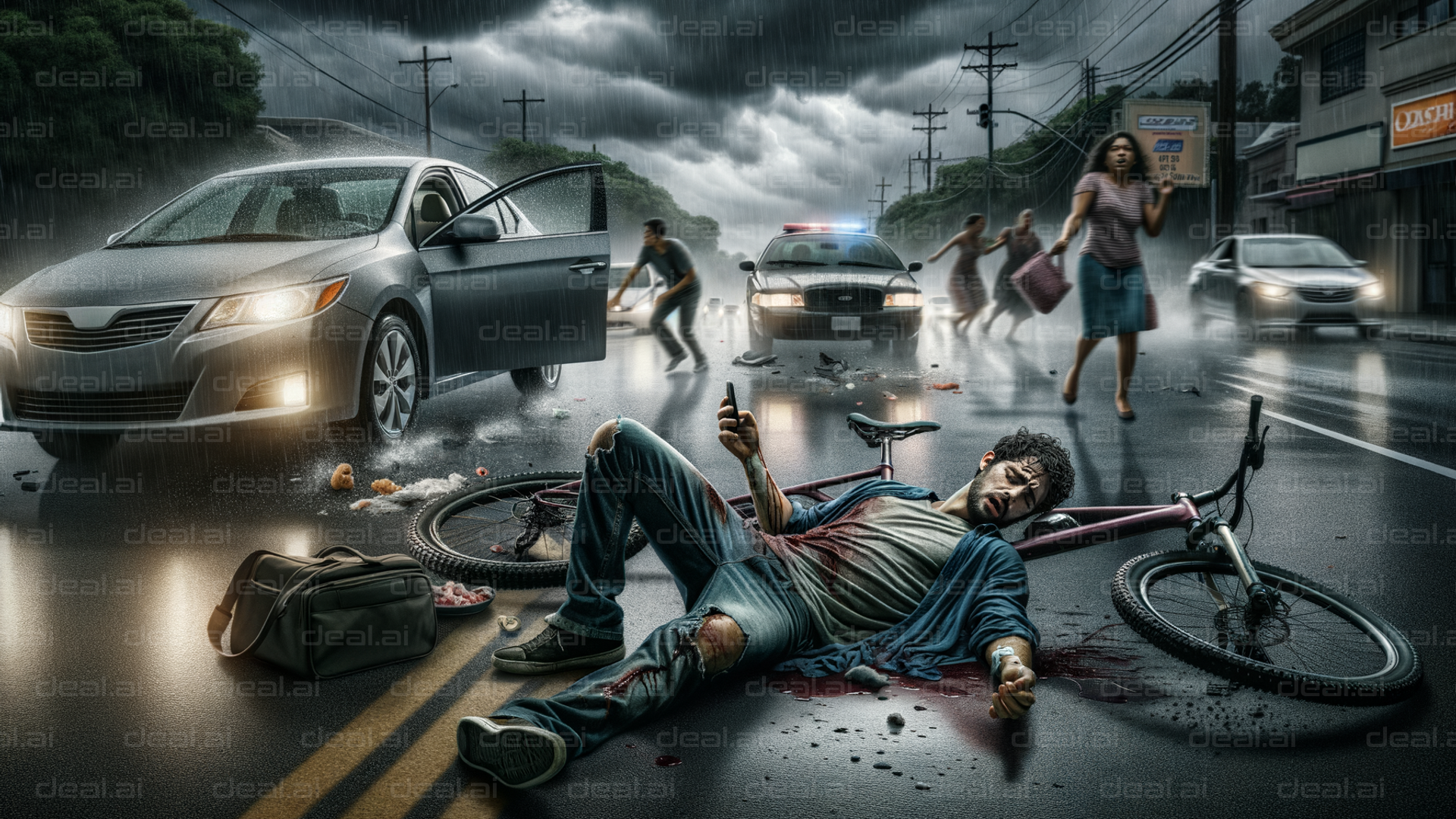 "Rainy Day Accident Scene"