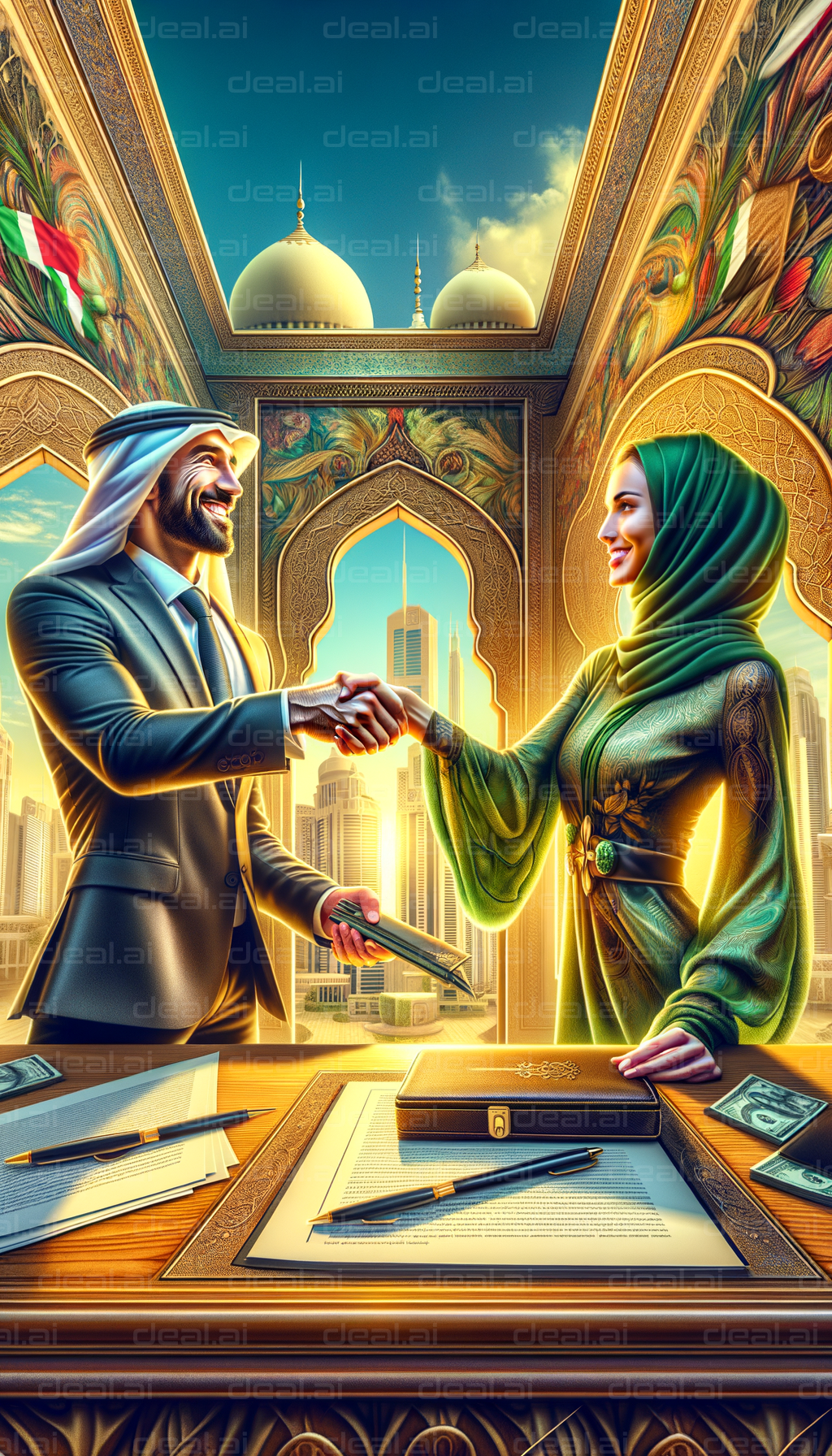 Business Deal in Arabian Cityscape