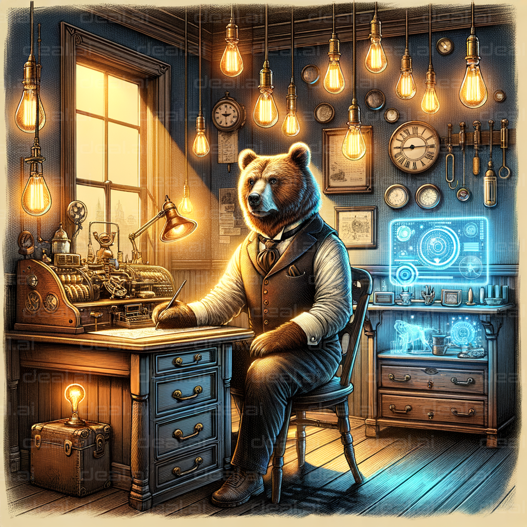 "Steampunk Bear in Vintage Office"