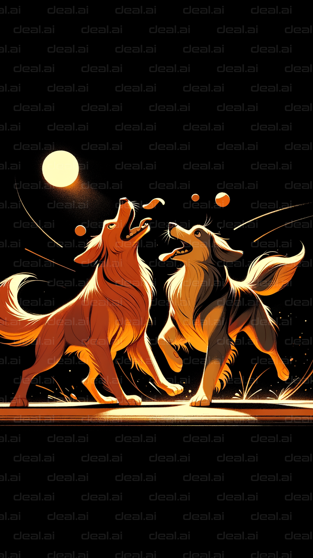 Dogs Playing Under the Moonlight