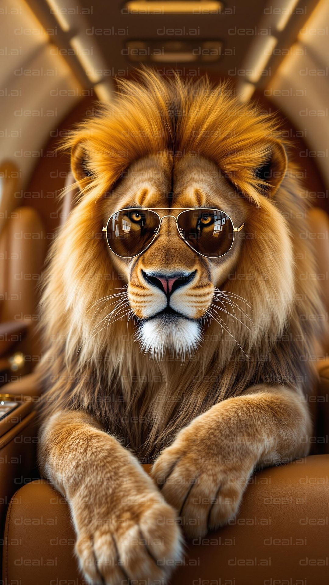 Lion in Sunglasses on a Private Jet