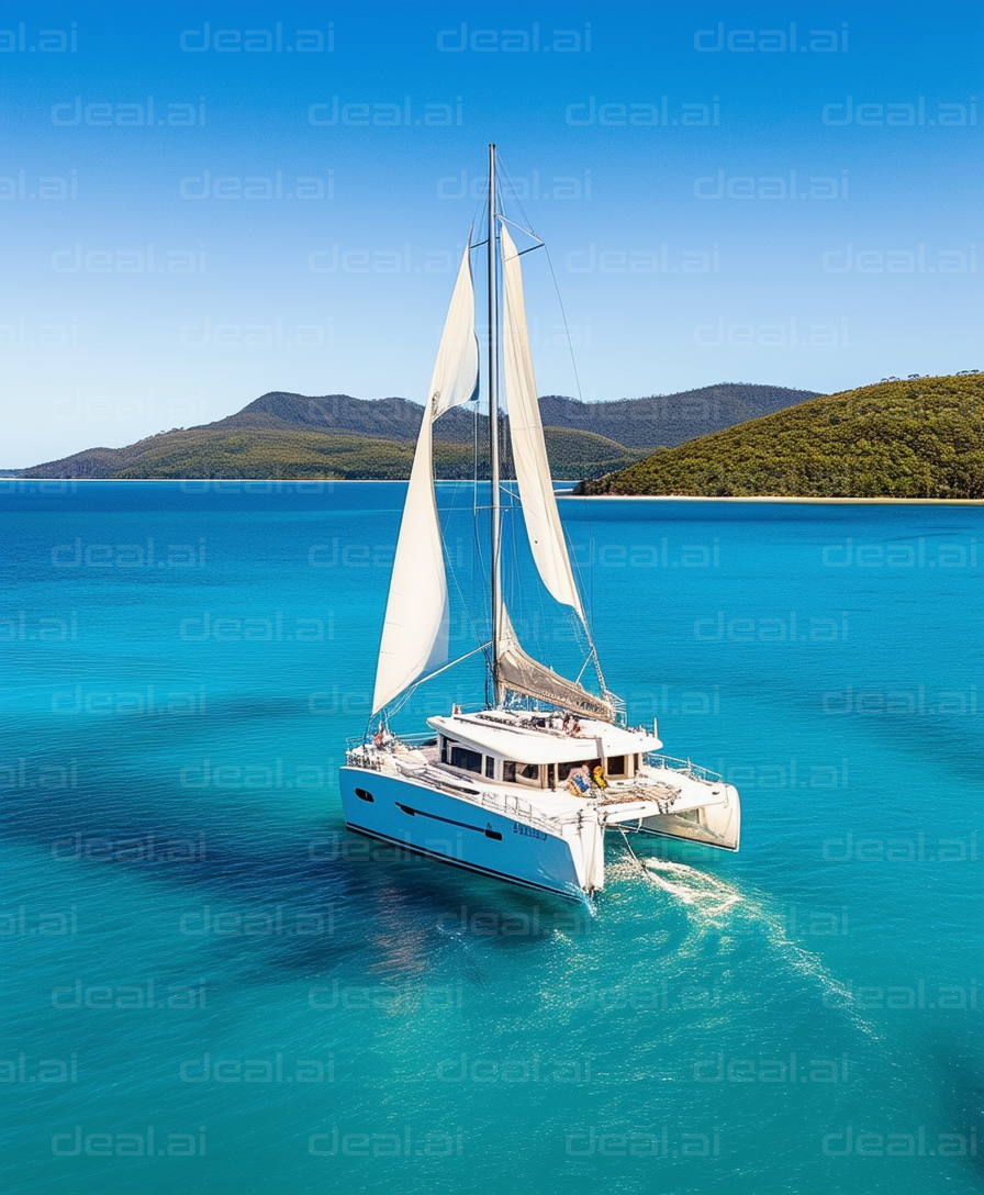 Sailing Catamaran in Blue Waters