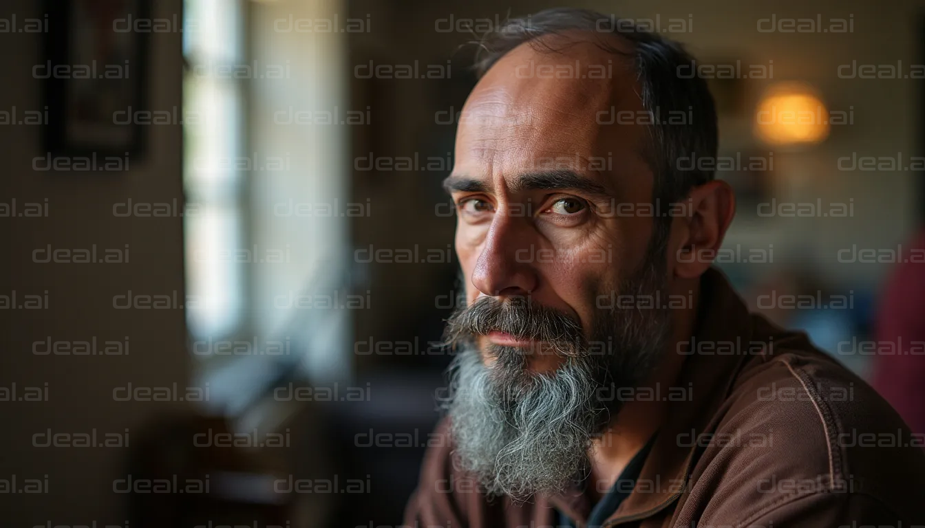 Thoughtful Bearded Man Indoors