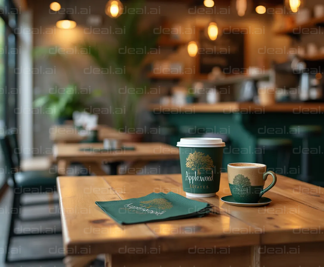 "Cozy Coffee Shop with Applewood Branding"