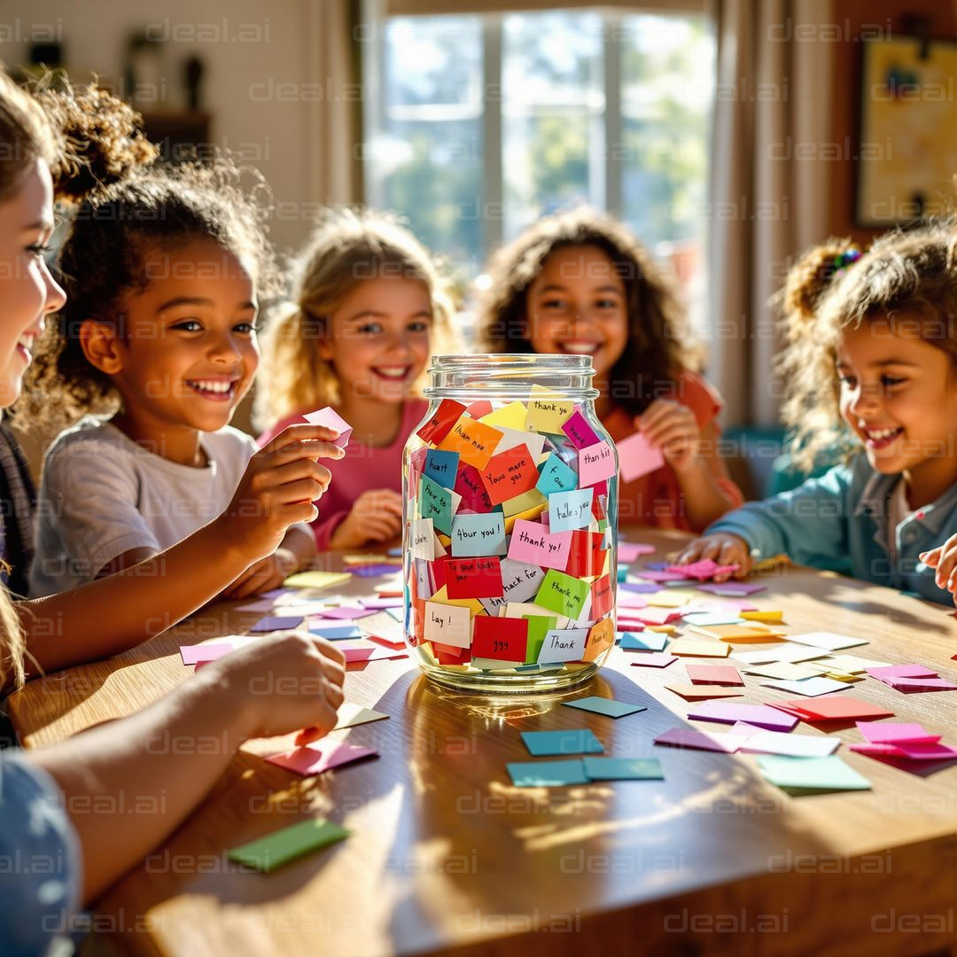 Kids Playing with Gratitude Jar