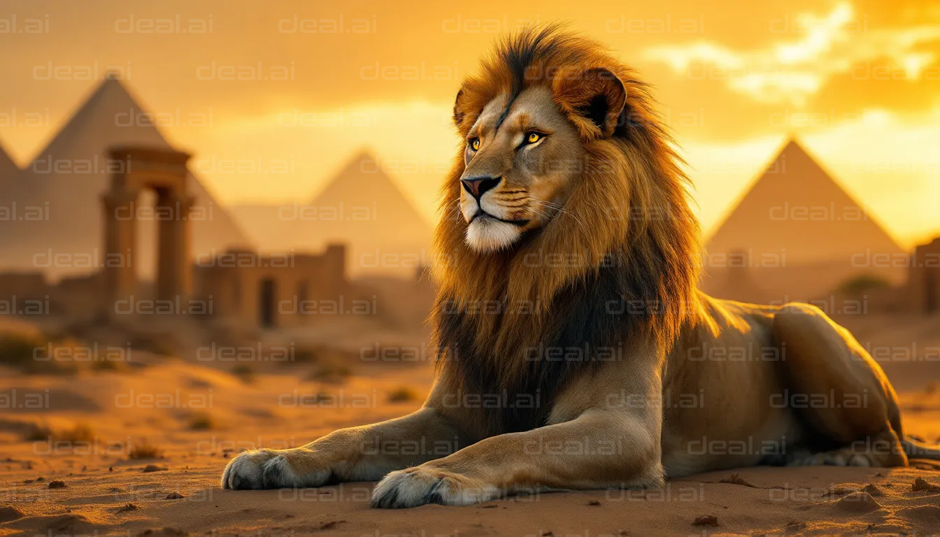 Lion at Sunset by the Pyramids