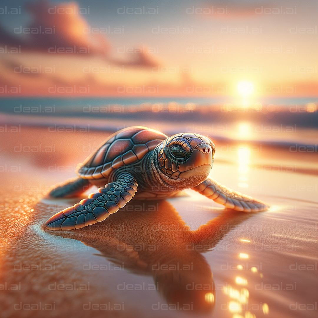 "Sunset Journey: Baby Turtle"