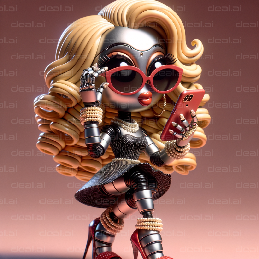 Glamorous Robot Diva with Smartphone