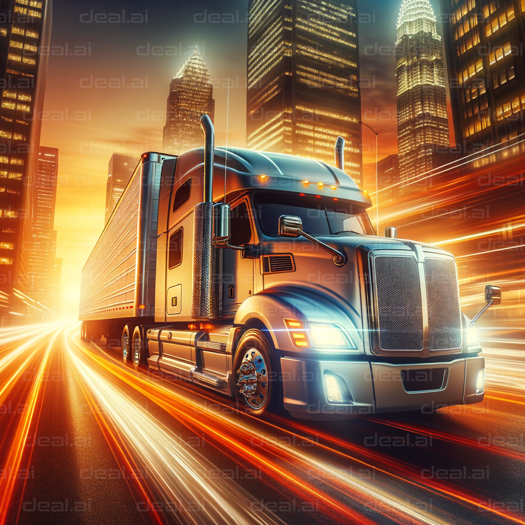 "Speeding Semi in City Lights"