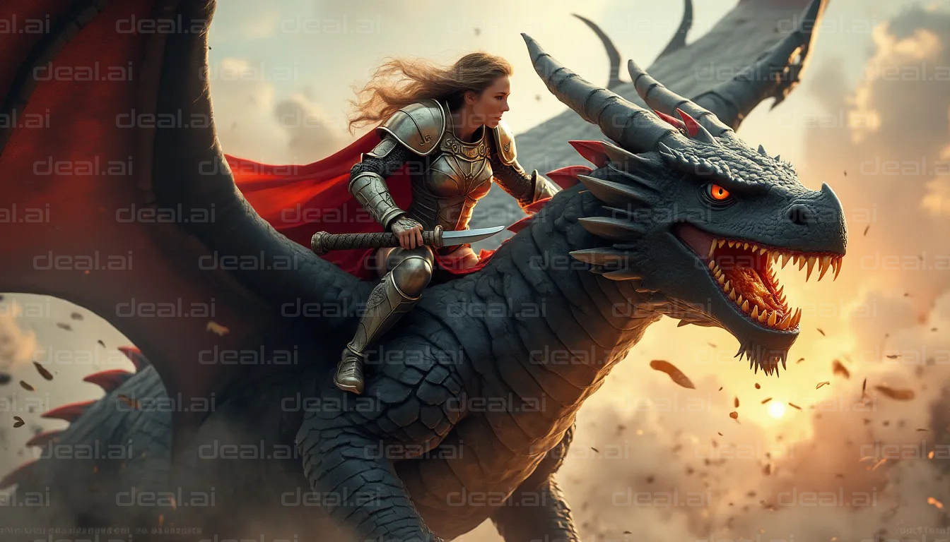 "Warrior on Dragon in Epic Battle"