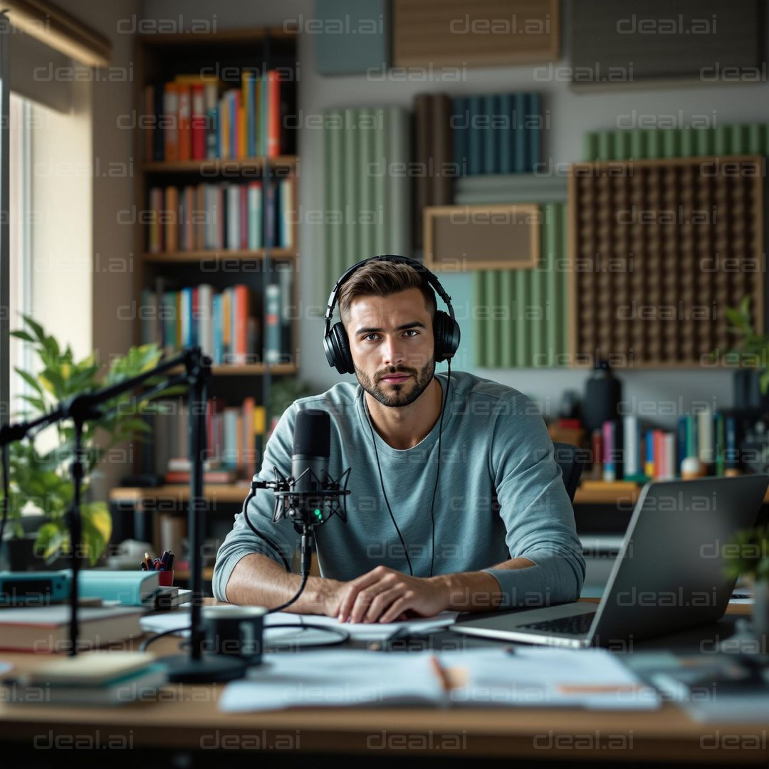 Podcast Host in Modern Studio