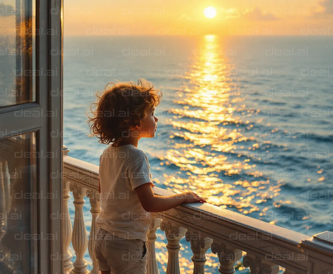 Child Enjoying a Serene Sunset View