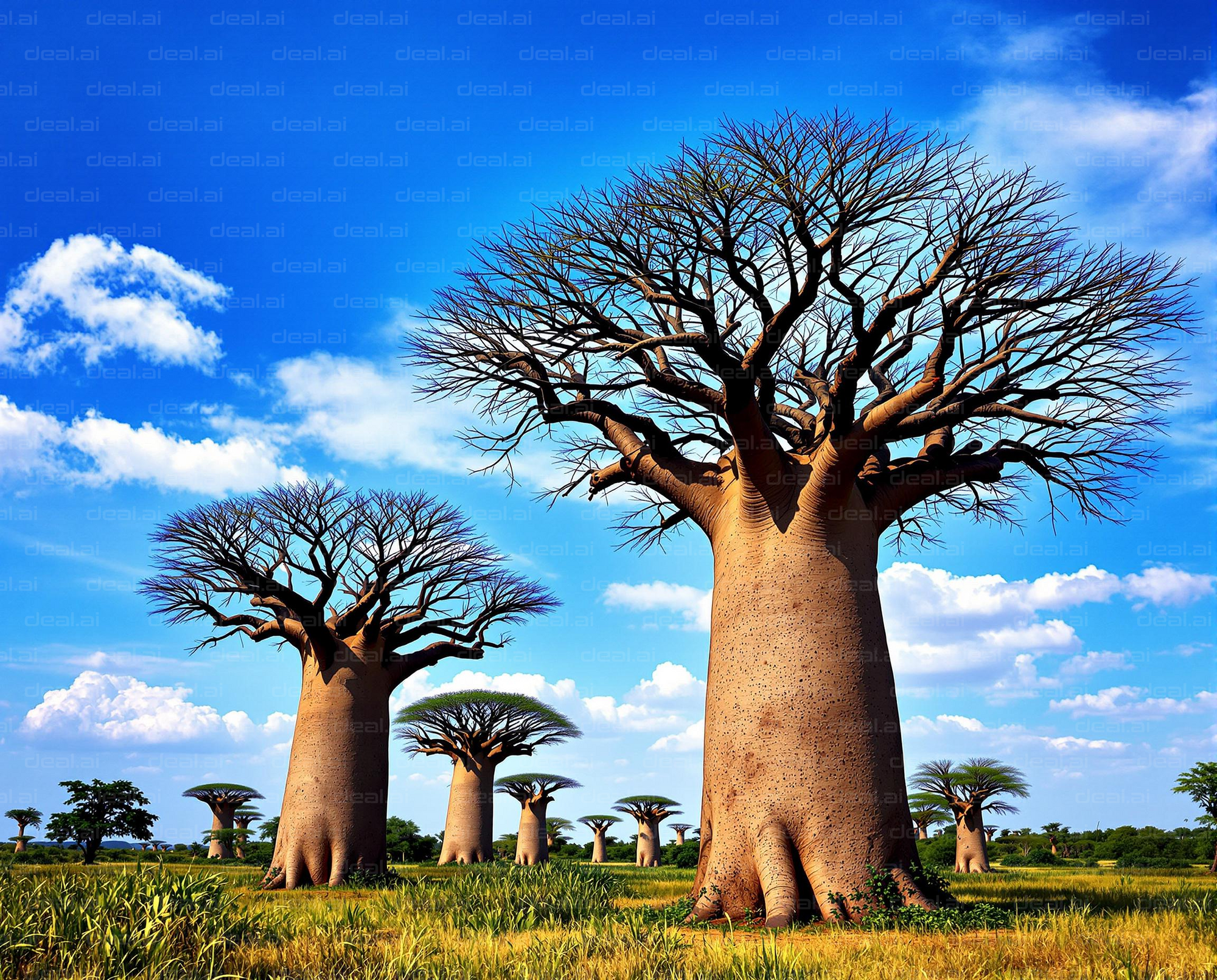 Majestic Baobabs Under Blue Skies