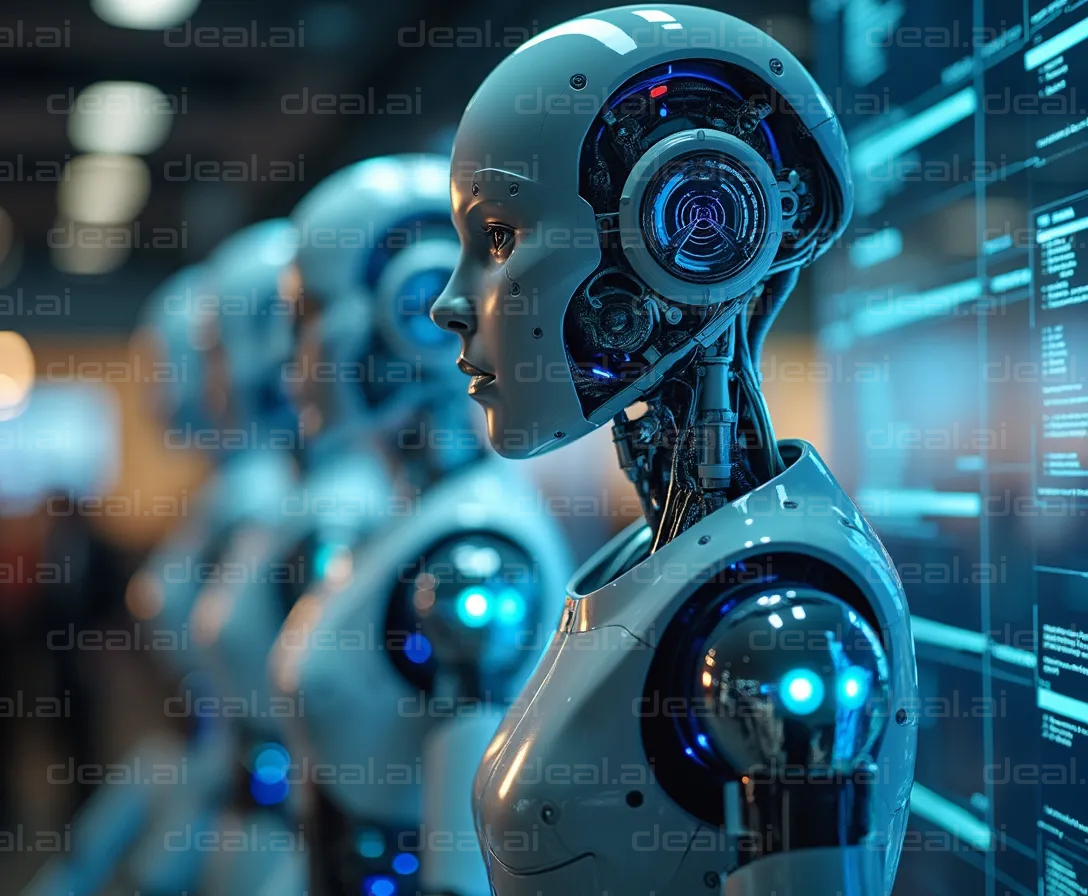 Futuristic Robots in a Lineup