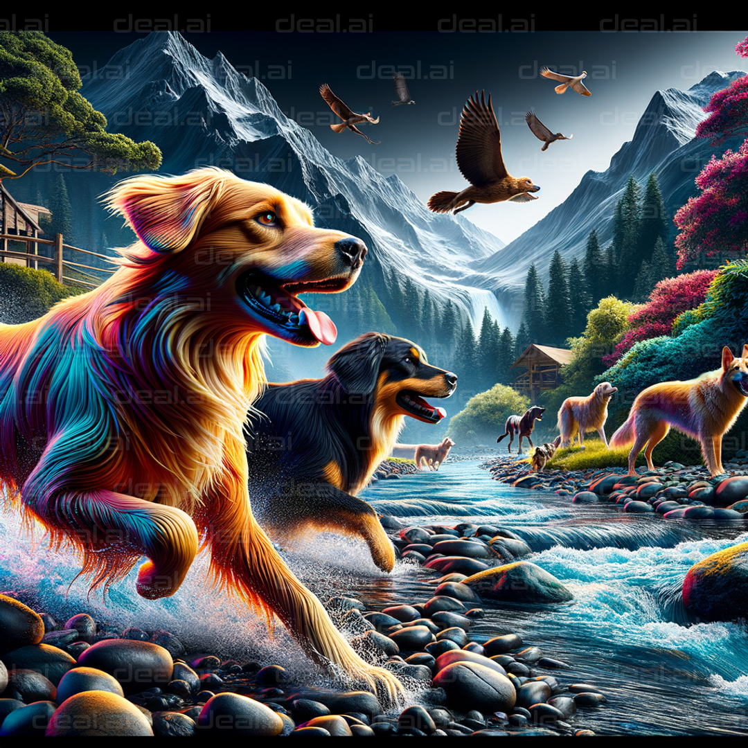 "Vibrant Dogs in a Mountain Paradise"