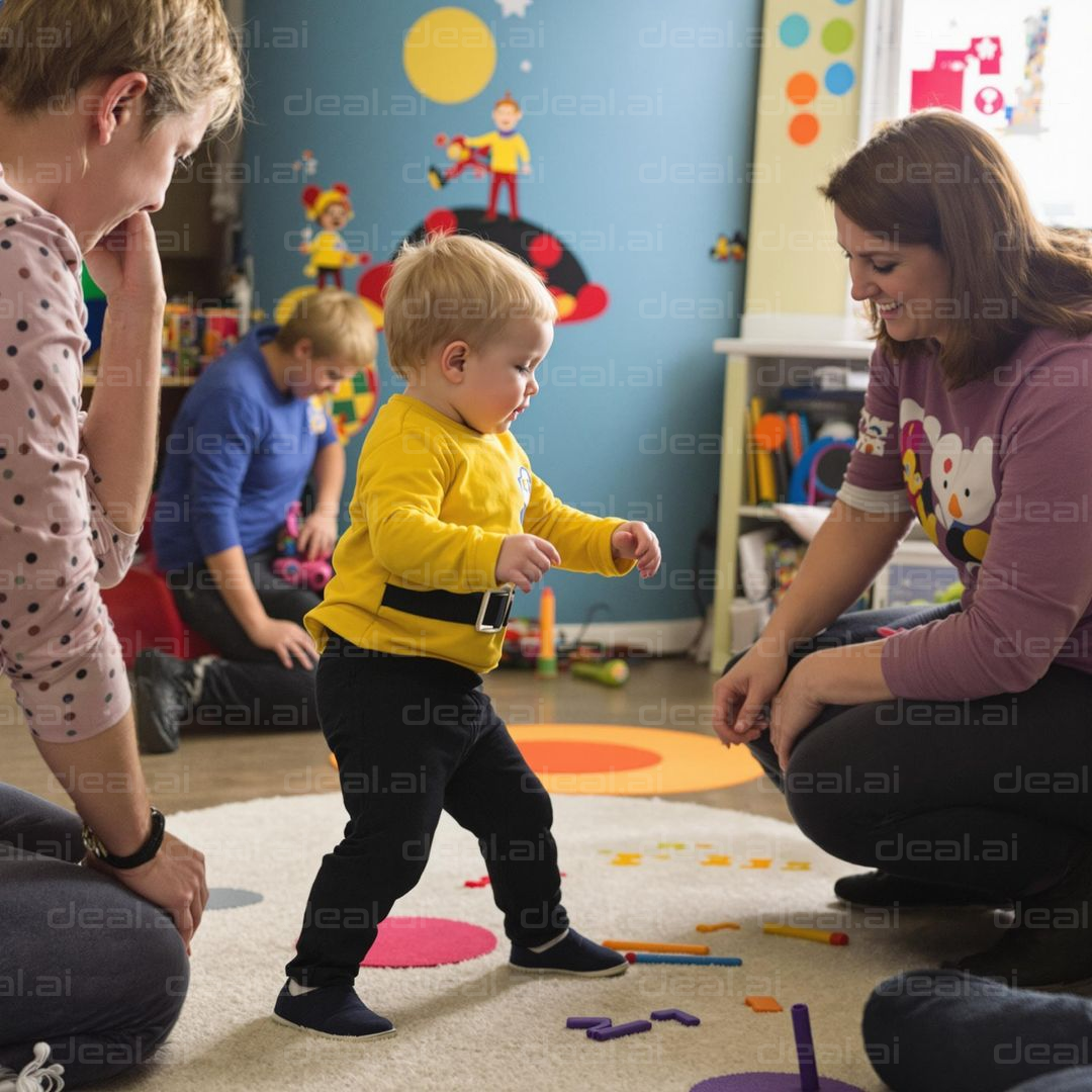 Toddler's First Steps in Playroom