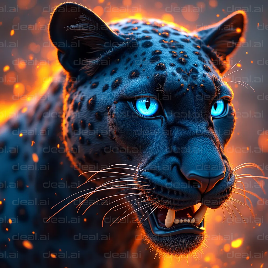 "Majestic Panther in Fiery Glow"