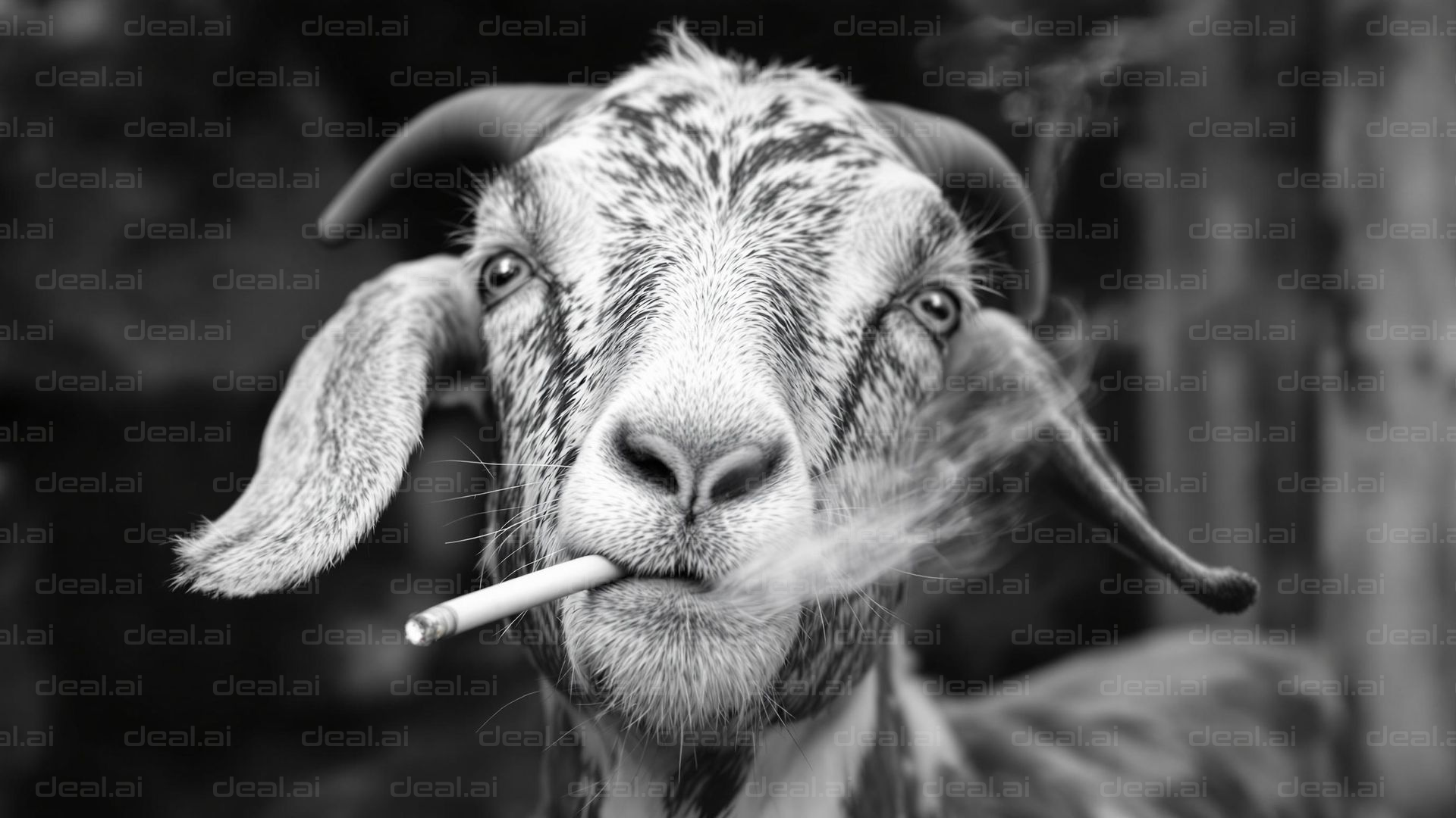 Smoking Goat Portrait in Black and White