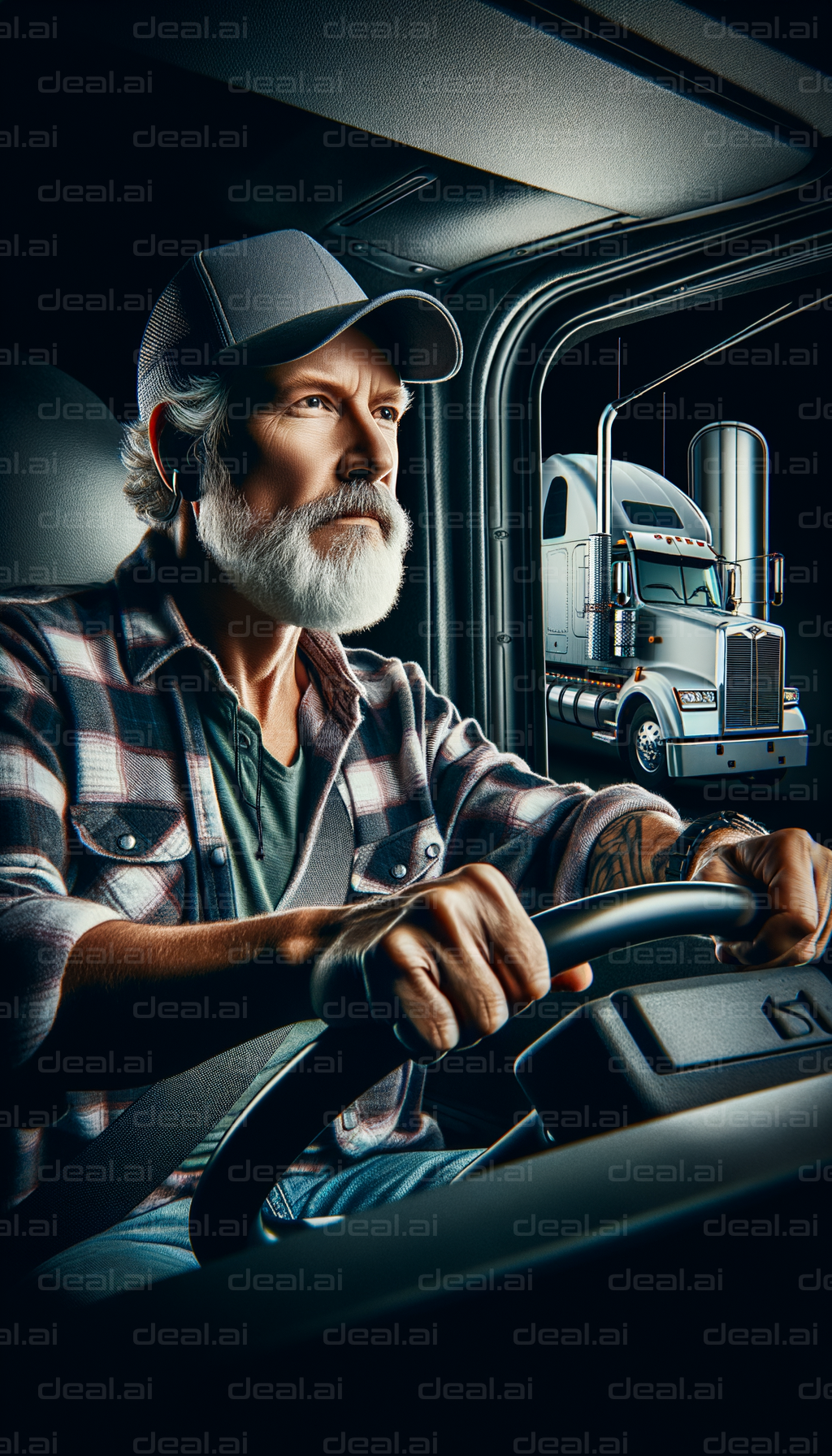 "Focused Truck Driver on the Road"