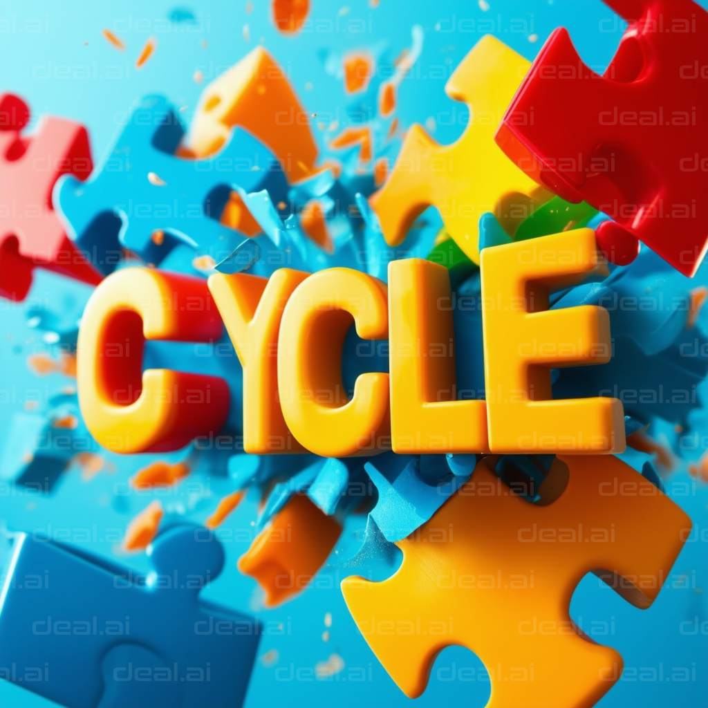 "Colorful Puzzle Pieces Assemble 'CYCLE'"