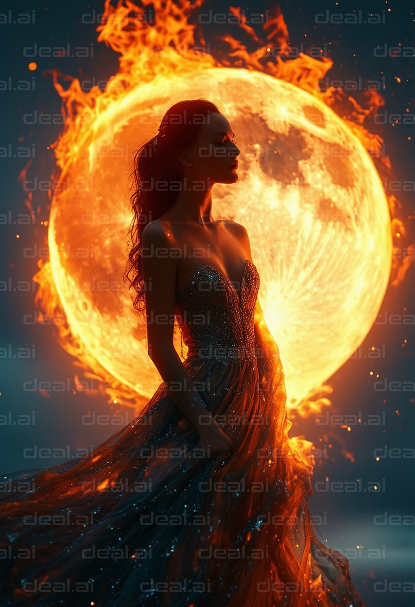 "Fiery Elegance Under the Burning Moon"