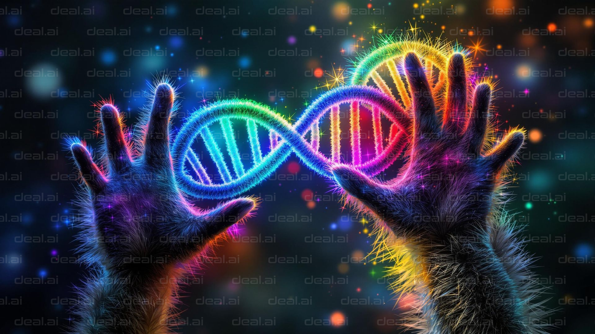 "Rainbow DNA Between Hands"