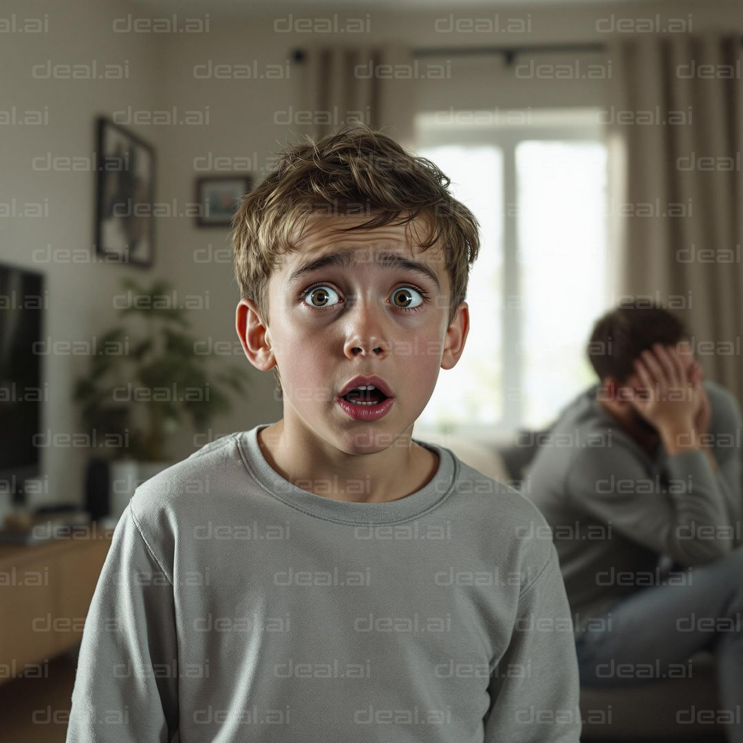 Surprised Child and Troubled Parent