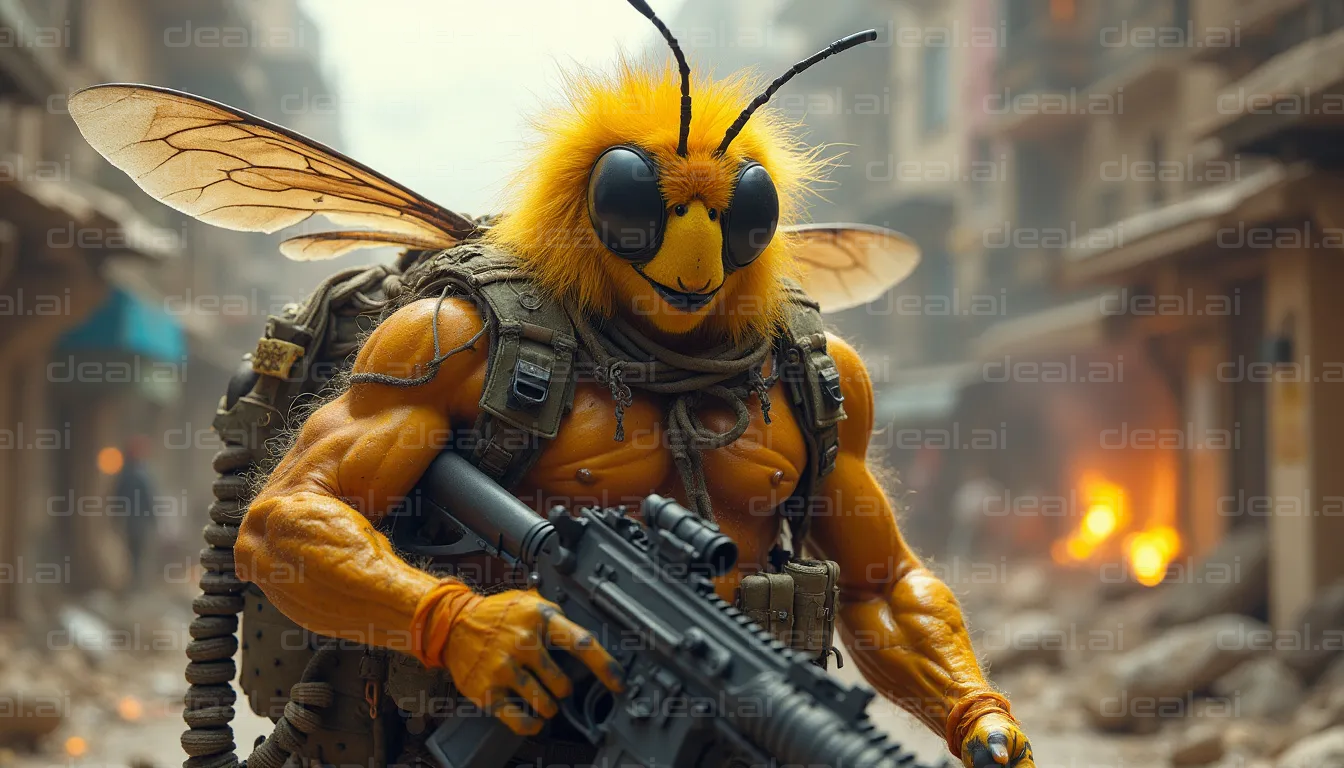 "Armed Bee Soldier in Warzone"