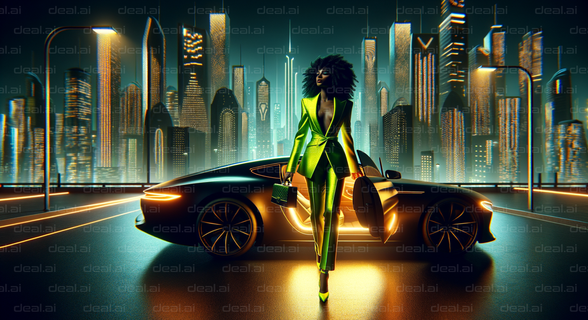 "Elegance in a Futuristic Cityscape"