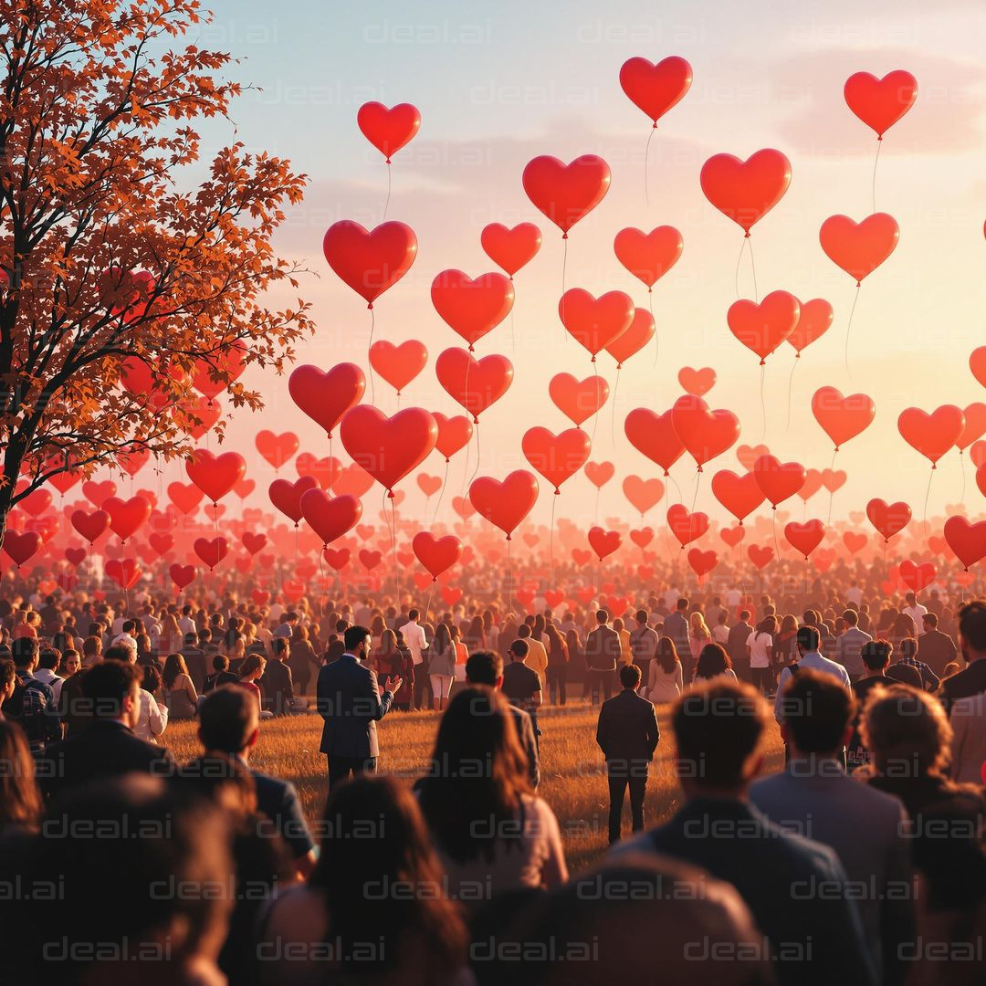 Heart Balloons Fill the Sky