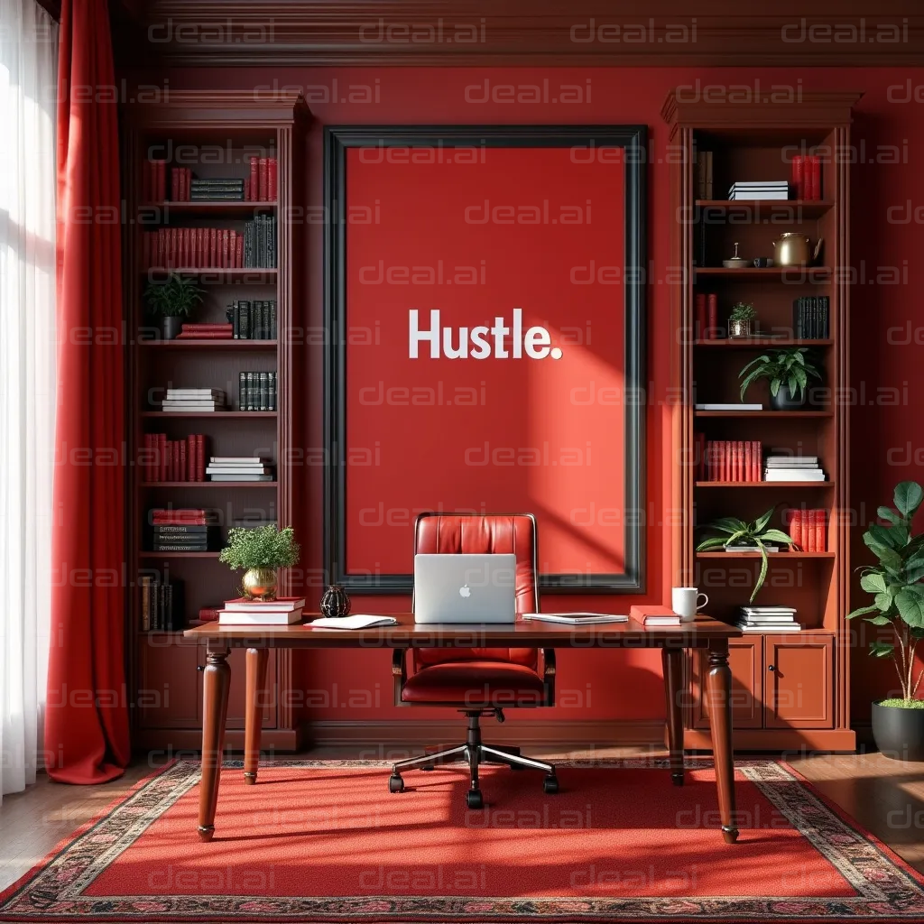 Red Study Room with "Hustle" Sign