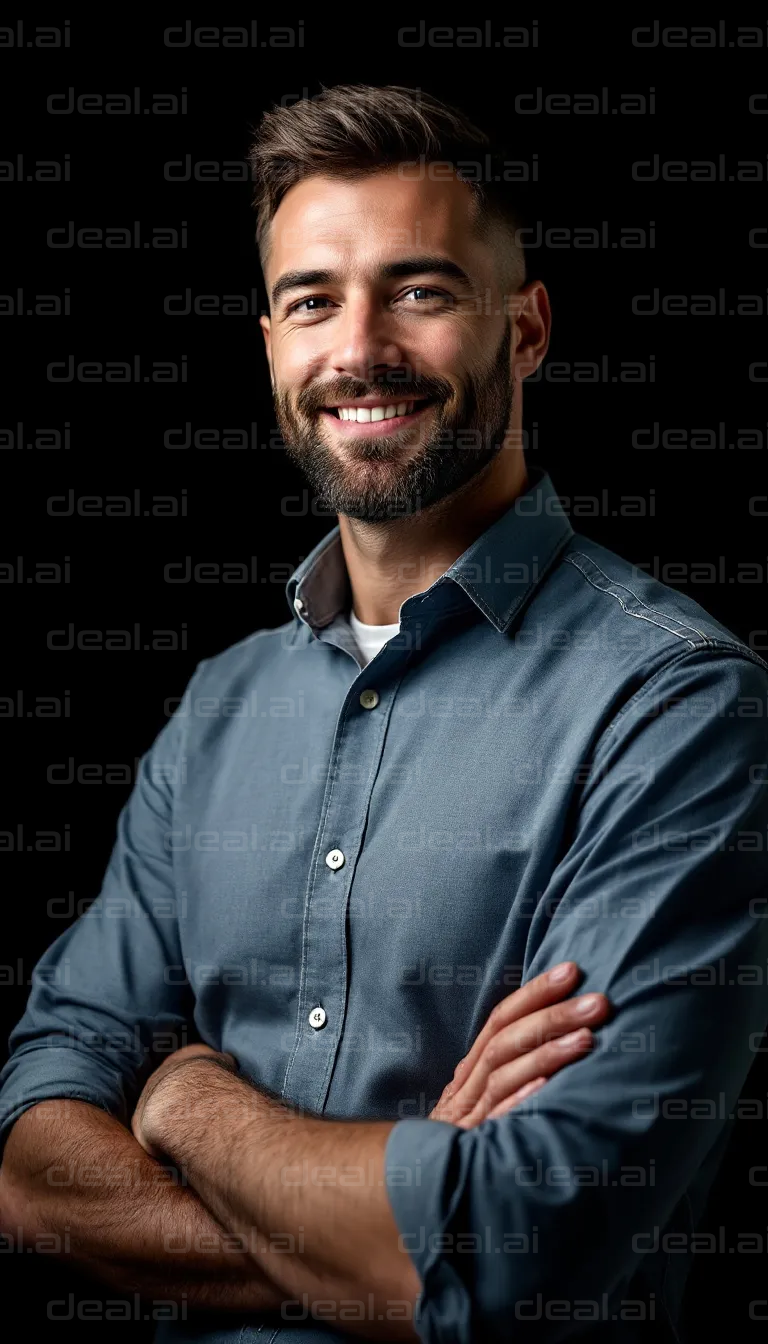Confident Man in Blue Shirt