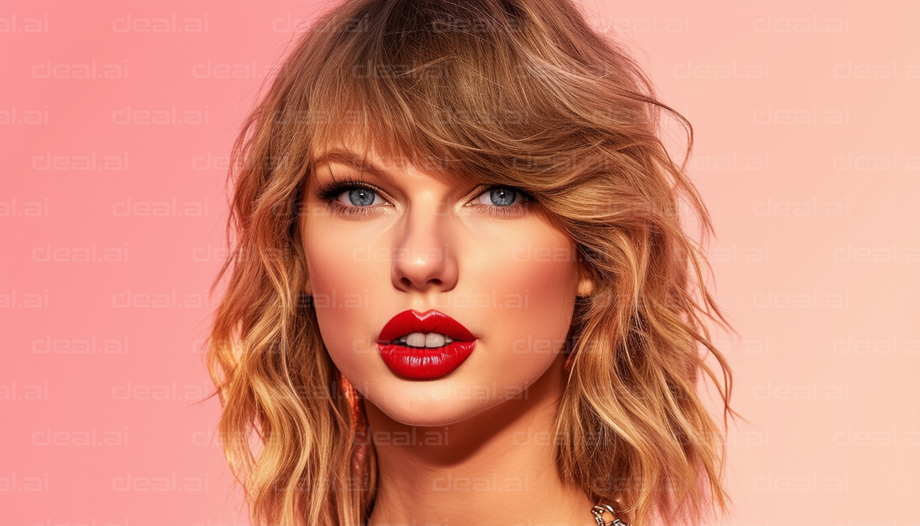 Bold Red Lips on Pink Background