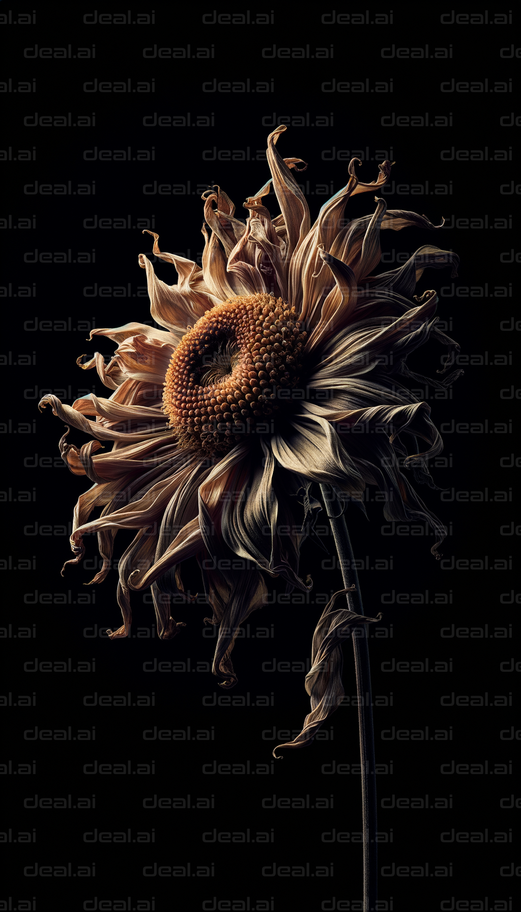 "Withered Sunflower on Black Background"