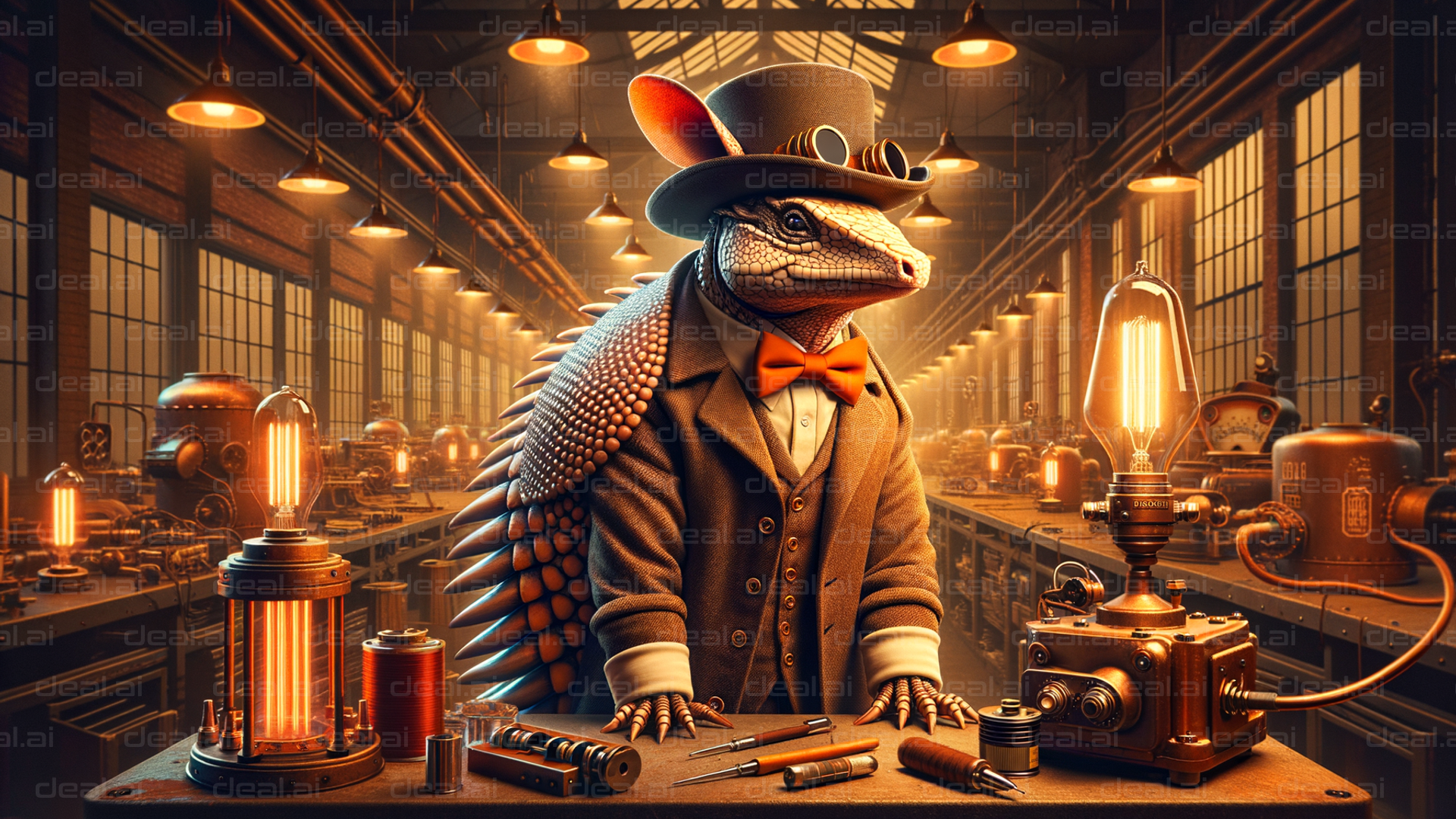 "Steampunk Lizard in Workshop Attire"