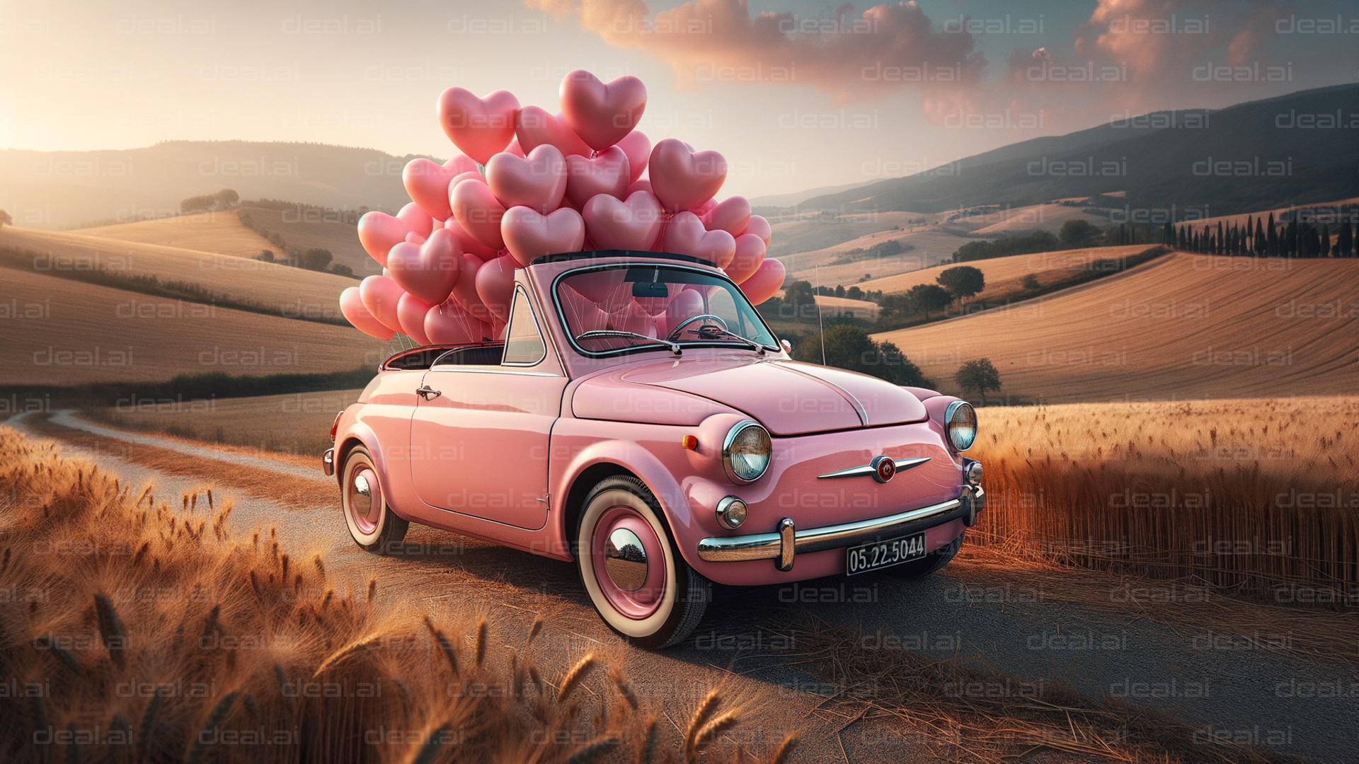 Pink Car with Heart Balloons