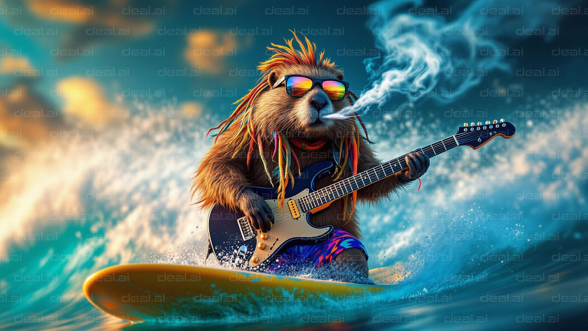 Surfing Rockstar Beaver Riffing Away!