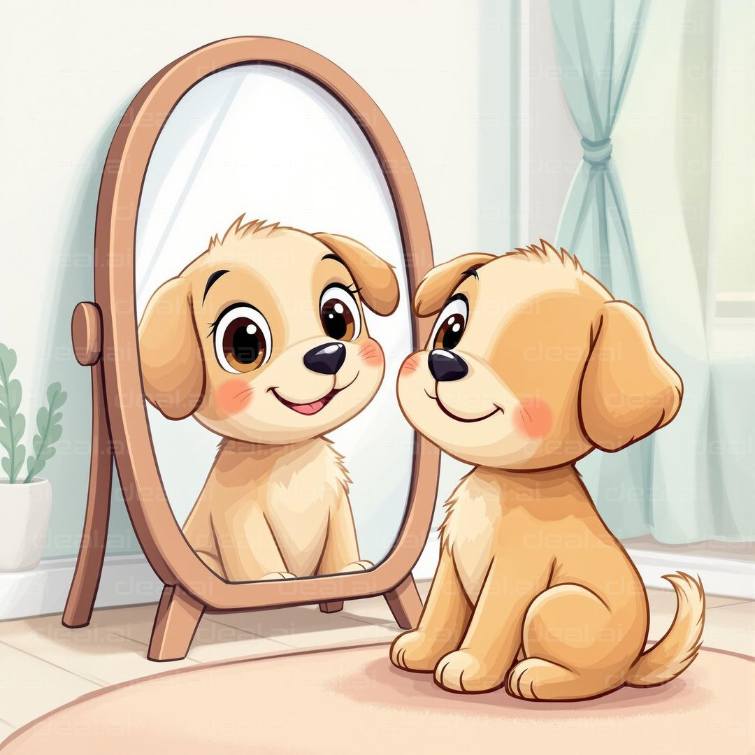 Puppy Meets Mirror Reflection